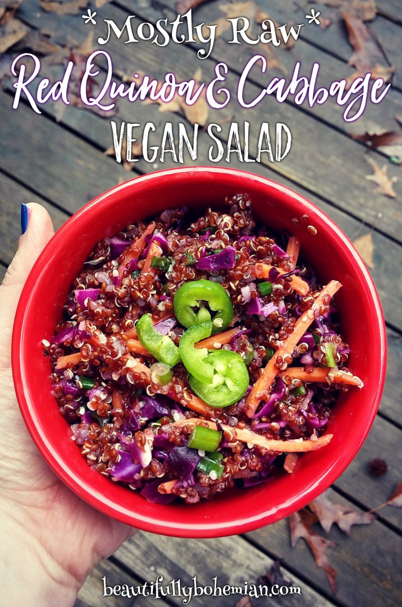 red quinoa and cabbage vegan salad