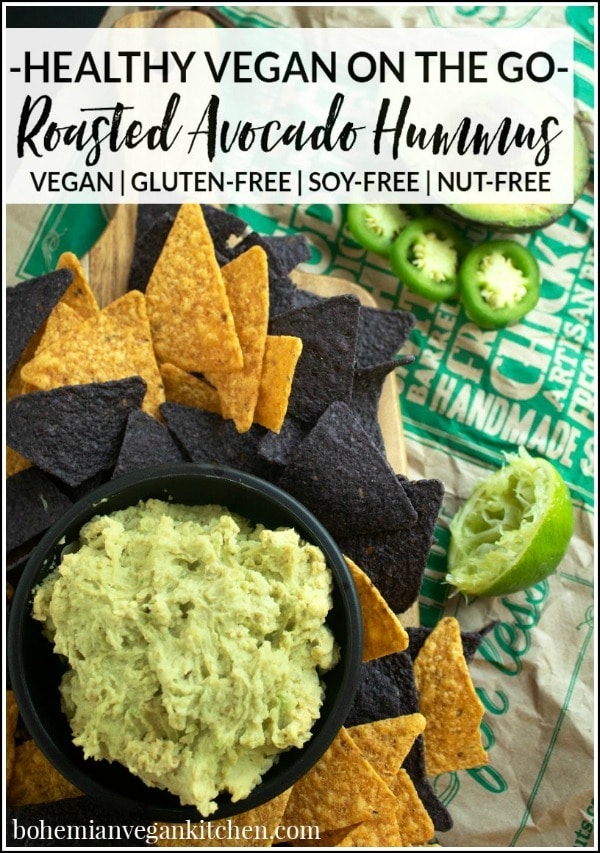 Looking for the perfect vegan hummus to take on the go? Try this EASY + HEALTHY Vegan Hummus with Avocado, which uses roasted white beans, warm spices, and jalapenos to create the perfect blend of flavor. #avocadohummus #avocadohummusrecipe #avocadohummusrecipehealthy #hummusrecipenochickpeas #oilfreehummus #bohemianvegankitchen