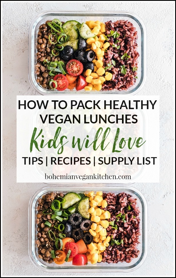 Here are a few tips that I have for parents wanting to pack a healthy vegan lunches for their little ones, beyond the brown bag special of PB+J. #healthyveganlunches #healthyveganlunchesforschool #healthyveganlunchesforkids #veganlunchesforkids #veganmealpreplunch #veganmealprepfortheweek #bohemianvegankitchen