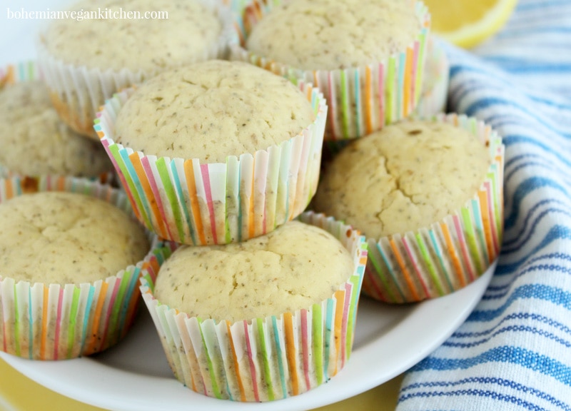 When life gives you lemons, forget making lemonade and make vegan lemon poppy seed muffins instead! Bursting with lemon-y flavor + packed with delicious poppy seeds, these muffins are the perfect breakfast muffin or on-the-go snack. Can easily be made gluten-free with a simple switch of flour. #veganlemonpoppyseedmuffins #veganlemonmuffins #veganlemonmuffinshealthy #veganlemonmuffinsdairyfree #veganlemonmuffinsglutenfree #veganlemonmuffinsrecipe #bohemianvegankitchen