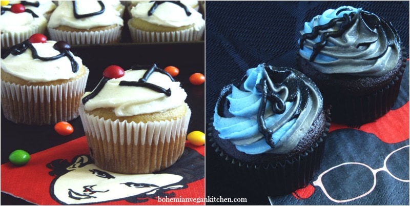 Geek out at any birthday party or Halloween gathering with these easy Stranger Things cupcakes! Naturally vegan, these cupcakes come in classic vanilla Joyce Christmas lights and dark chocolate Upside Down (R.I.P. Barb). Sure to satisfy both vanilla and chocolate lovers! #veganstrangerthings #strangerthingscupcakes #strangerthingscupcakeideas #halloweencupcakes #veganhalloweenrecipes #veganhalloweenfood #bohemianvegankitchen