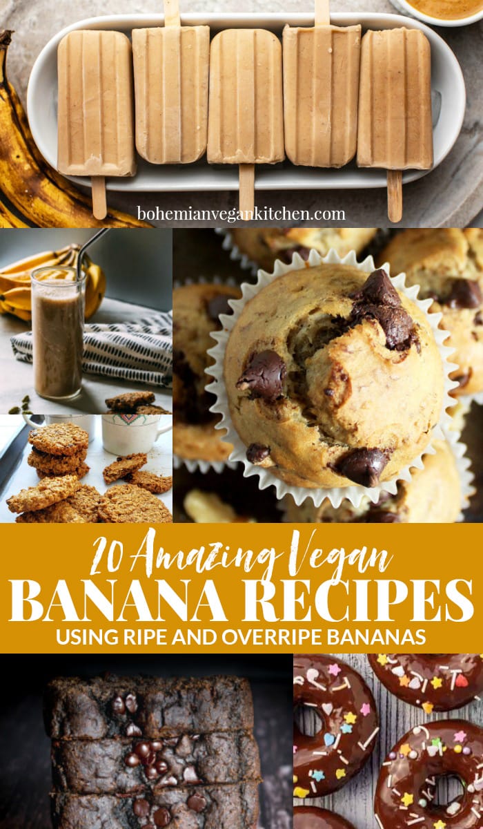 Looking for a way to use your ripe and overripe bananas? Check out this list of 20 amazing vegan banana recipes and monkey around in the kitchen! #veganbananarecipes #veganbananarecipeshealthy #veganbananarecipeseasy #veganbananarecipesglutenfree #veganbananarecipesoverripe #bohemianvegankitchen 