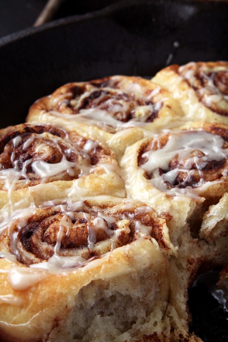 Another close up of cinnamon rolls.