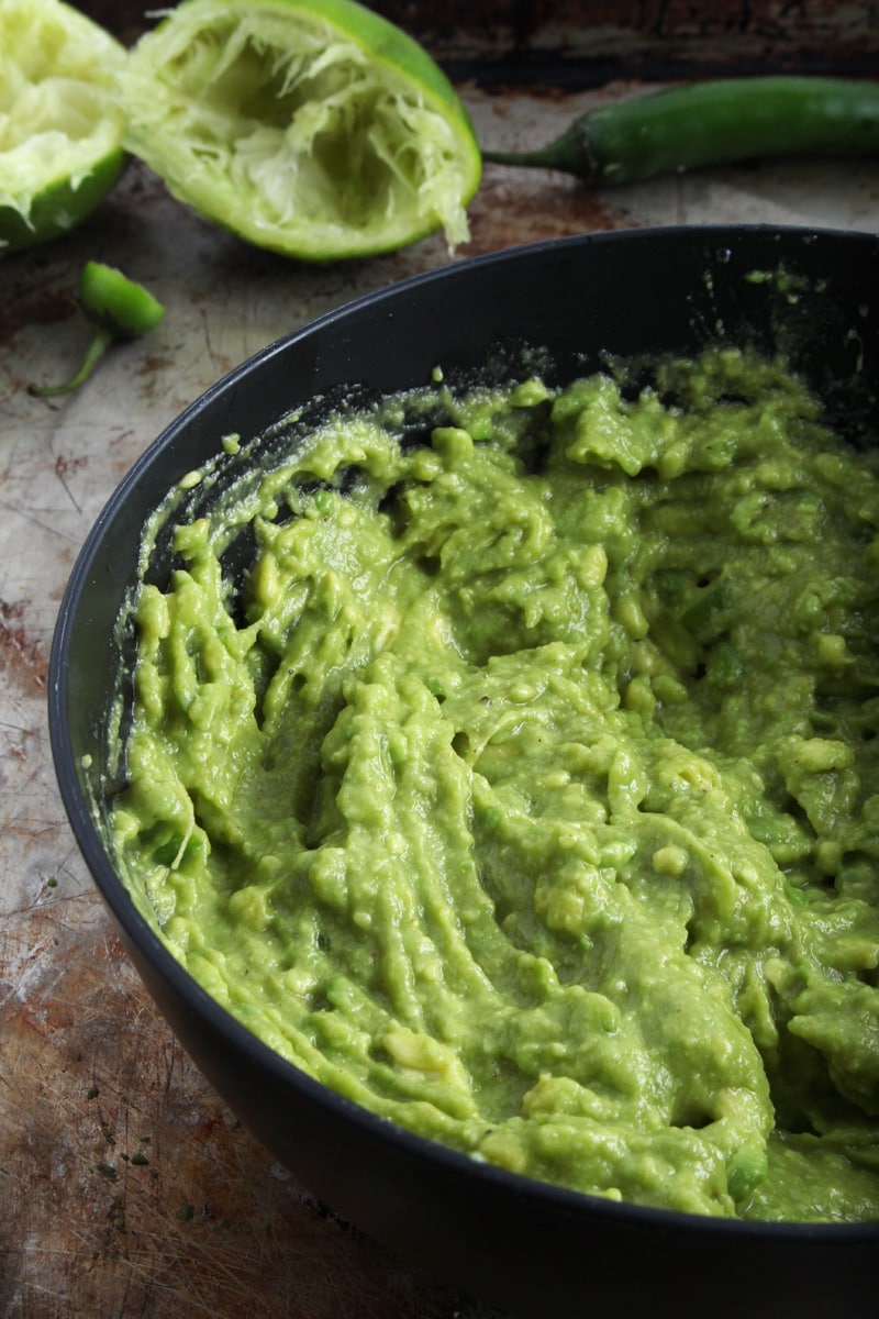 Side picture of homemade guacamole.