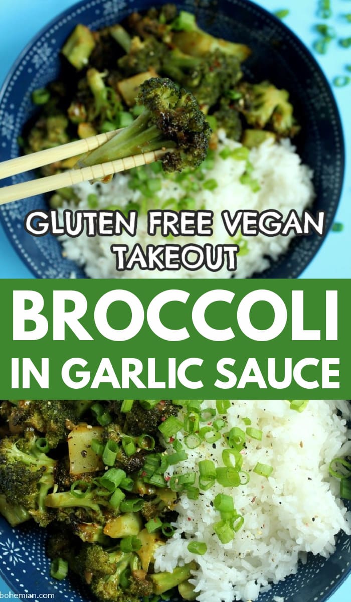 pinnable image of gluten free broccoli in garlic sauce