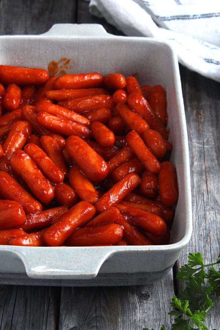 image of instant pot carrots in a stone casserole dish