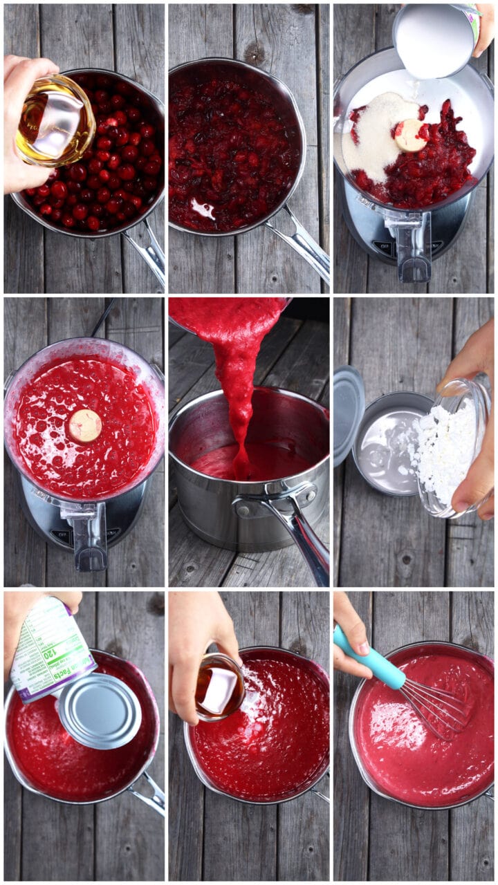 step by step process of making vegan cranberry sauce 