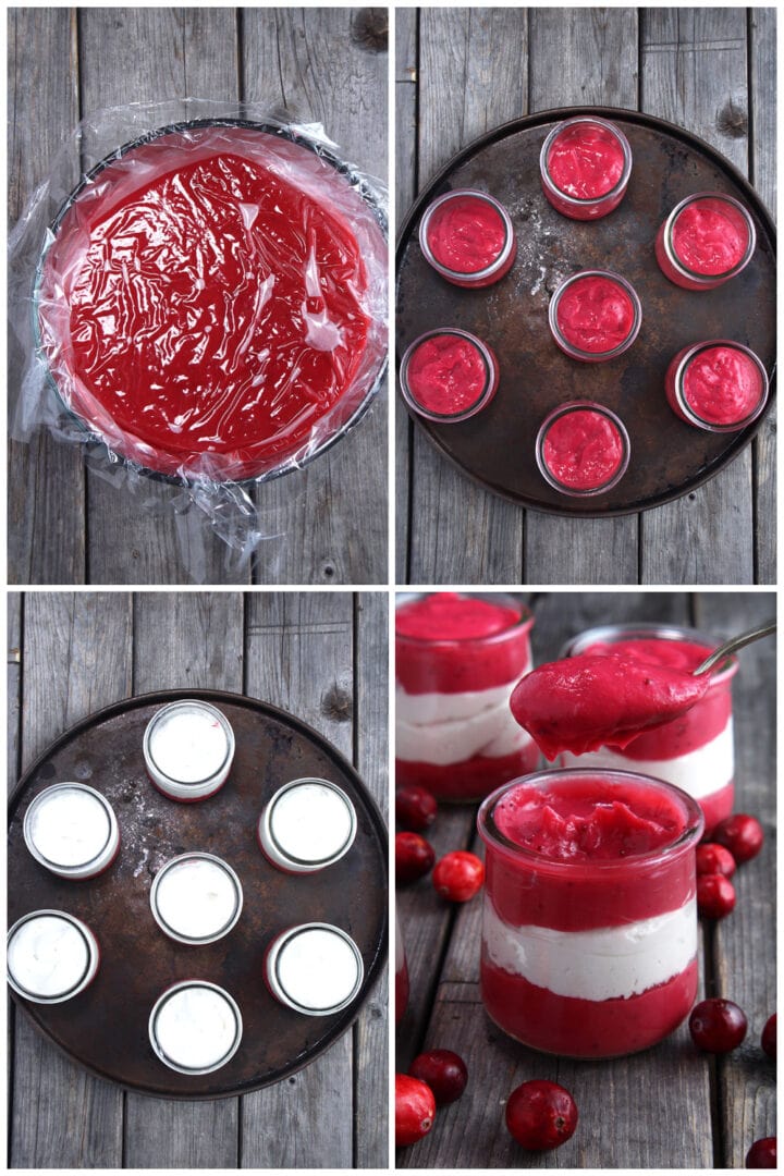 step by step how to assemble vegan cranberry sauce in serving cups