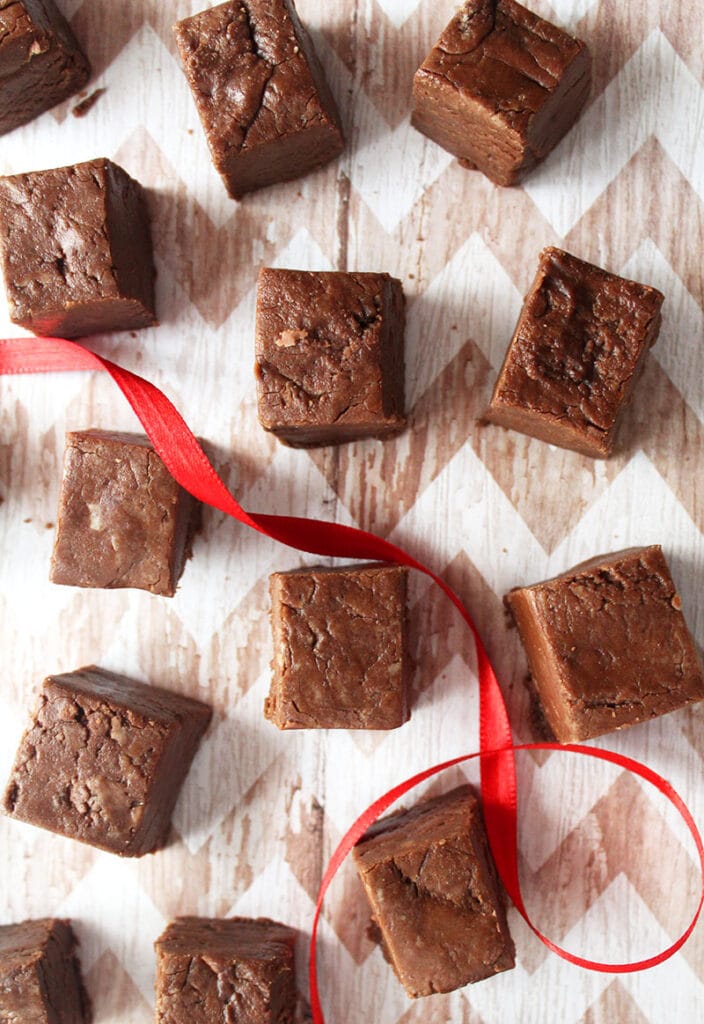 picture of vegan fudge squares, which make the perfect holiday treat 