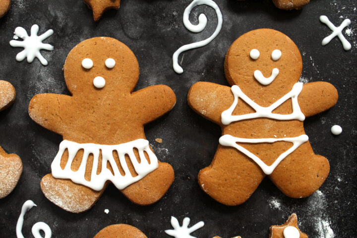 Another closeup of lads and ladies vegan gingerbread men 