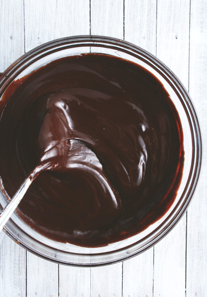 bowl of melted dairy free chocolate ganache